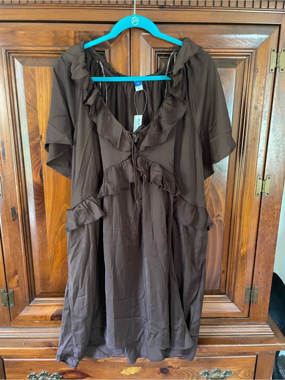 Old Navy Chocolate Brown Ruffle-Trim Midi Dress